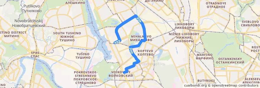 Mapa del recorrido Автобус №621: Метро Водный Стадион - Метро Войковская de la línea  en Северный административный округ.