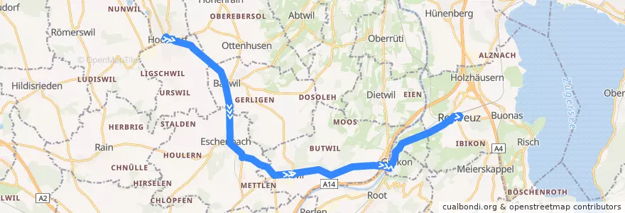 Mapa del recorrido Bus 110: Hochdorf => Rotkreuz de la línea  en Luzern.