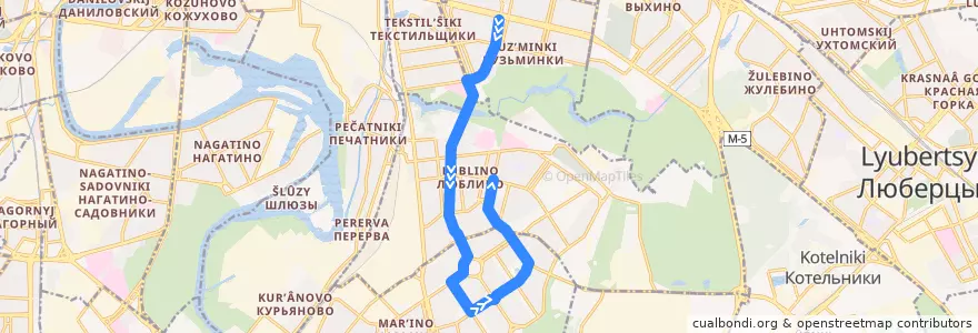 Mapa del recorrido Автобус 522: Метро "Кузьминки" - Метро "Братиславская" - Метро "Люблино" de la línea  en Юго-Восточный административный округ.