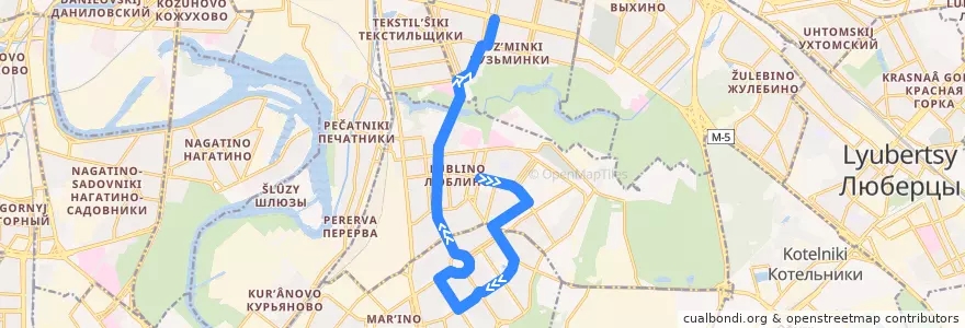 Mapa del recorrido Автобус 522: Метро "Люблино" - Метро "Братиславская - Метро "Кузьминки" de la línea  en Юго-Восточный административный округ.