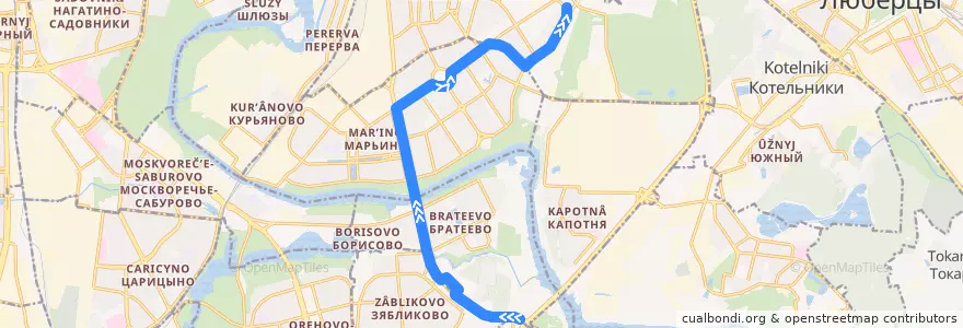 Mapa del recorrido Автобус 541: ТК "Южные ворота" - 14-й микрорайон Марьинского Парка de la línea  en Москва.