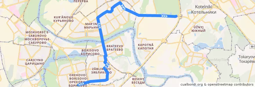 Mapa del recorrido Автобус 965: Метро "Домодедово" - Метро "Братиславская" - Рынок "Садовод" de la línea  en モスクワ.