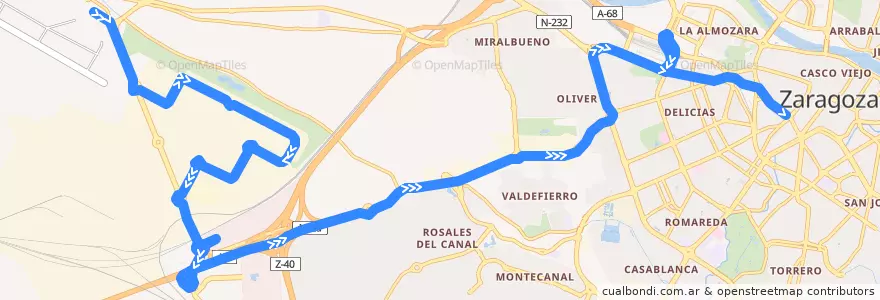 Mapa del recorrido Bus 501: Aeropuerto => Zaragoza de la línea  en Zaragoza.