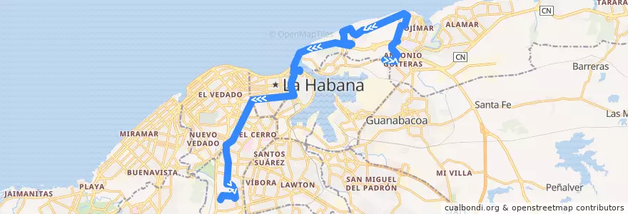 Mapa del recorrido Ruta A65 Bahia => Cerro de la línea  en Havanna.
