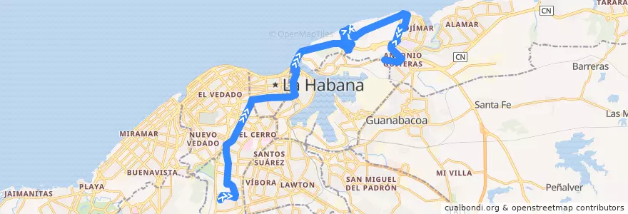 Mapa del recorrido Ruta A65 Cerro => Bahía de la línea  en L'Avana.