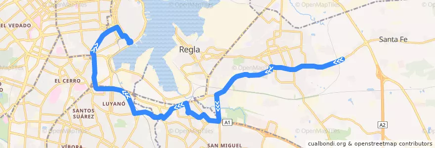 Mapa del recorrido Ruta A30 Guanabacoa => Habana Vieja de la línea  en La Habana.