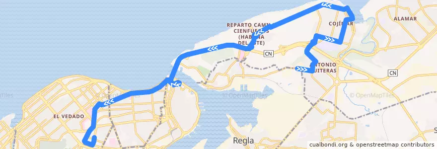 Mapa del recorrido Ruta A58 Bahia => Cojímar => Plaza de la línea  en La Habana.