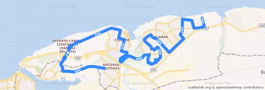 Mapa del recorrido Ruta A26 Alamar => Cojimar => Bahía de la línea  en L'Avana.