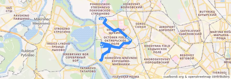 Mapa del recorrido Автобус №253: Щукино => Проспект Маршала Жукова de la línea  en Nordwestlicher Verwaltungsbezirk.