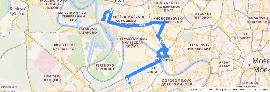 Mapa del recorrido Автобус 155: Метро "Филёвский парк" => Проспект Маршала Жукова de la línea  en Moskau.