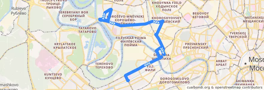 Mapa del recorrido Автобус 155: Проспект Маршала Жукова => Метро "Филёвский парк" de la línea  en Moscow.