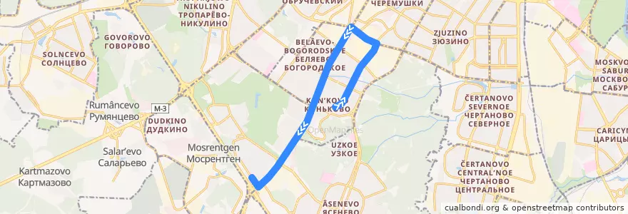 Mapa del recorrido Автобус №235: улица Островитянова - 5-й микрорайон Тёплого Стана de la línea  en Юго-Западный административный округ.