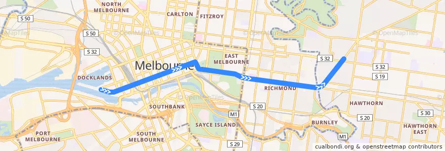 Mapa del recorrido Tram 48d: Victoria Harbour => Kew Depot de la línea  en Victoria.
