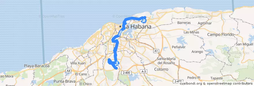 Mapa del recorrido Ruta A83 Bahía => Fortuna de la línea  en Havana.
