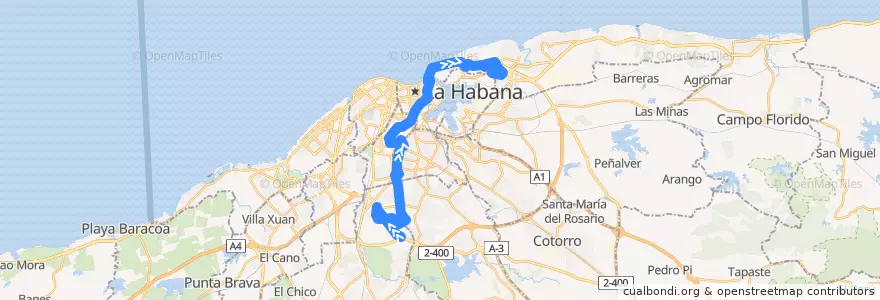 Mapa del recorrido Ruta A83 Fortuna => Bahía de la línea  en La Habana.