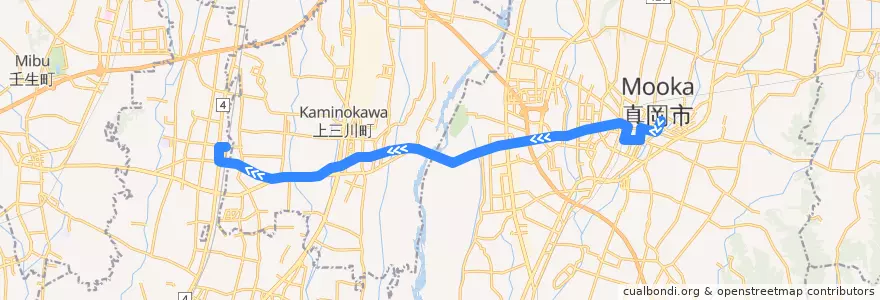 Mapa del recorrido 関東自動車バス 真岡車庫⇒石橋駅 de la línea  en 栃木県.