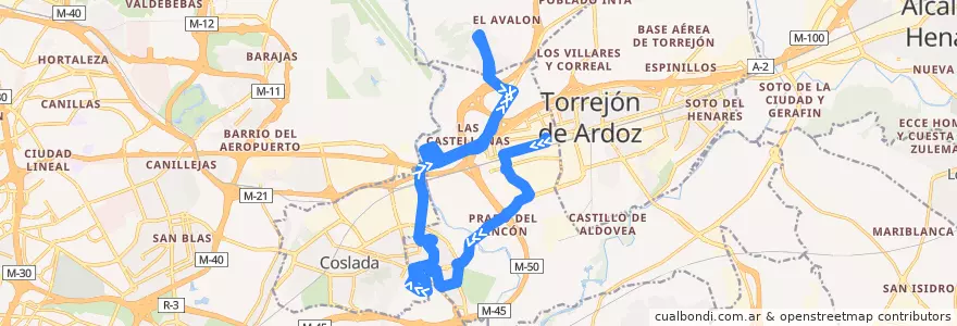 Mapa del recorrido L1 Polígono Industrial → C.C. San Fernando de la línea  en San Fernando de Henares.