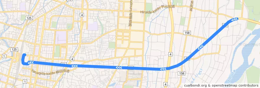 Mapa del recorrido 関東自動車バス[02] 柳田車庫⇒新道⇒宇都宮駅東口 de la línea  en Utsunomiya.
