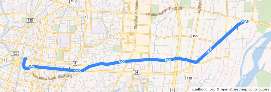 Mapa del recorrido 関東自動車バス[02] 柳田車庫⇒中平出⇒宇都宮駅東口 de la línea  en Utsunomiya.