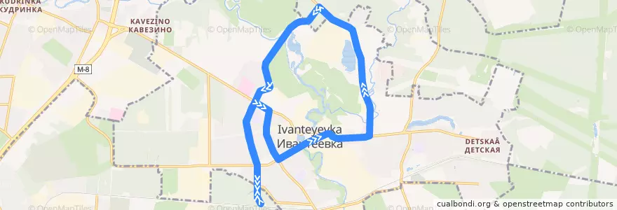 Mapa del recorrido Автобус 1: Платформа Ивантеевка-2 => Платформа Ивантеевка-2 (внешнее кольцо) de la línea  en городской округ Ивантеевка.
