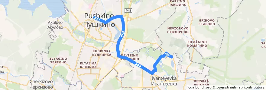 Mapa del recorrido Автобус 41: Пушкино (станция Пушкино) => Санаторий «Ивантеевка» de la línea  en Óblast de Moscú.