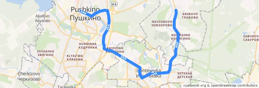 Mapa del recorrido Автобус 47: Пушкино (станция Пушкино) => Левково de la línea  en Московская область.