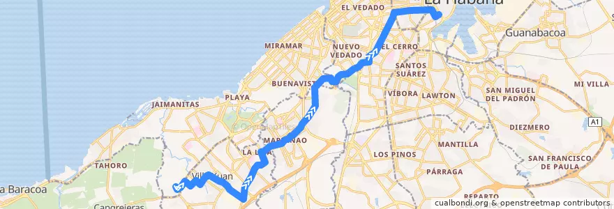 Mapa del recorrido Ruta 43 Barbosa => Terminal Ferrocarriles de la línea  en La Havane.