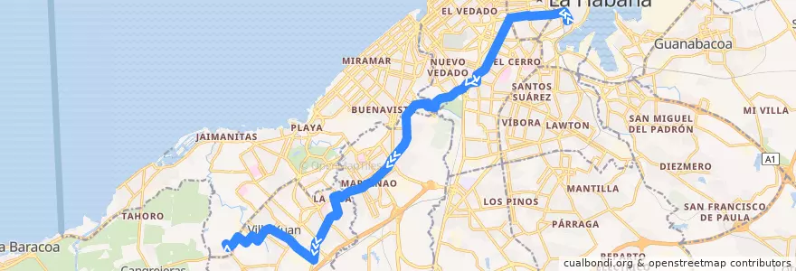 Mapa del recorrido Ruta 43 Terminal Ferrocarriles => Barbosa de la línea  en La Habana.