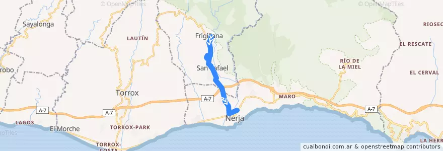 Mapa del recorrido Frigiliana - Nerja de la línea  en La Axarquía.