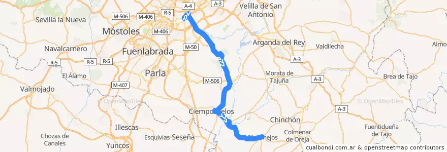 Mapa del recorrido Bus 415: Madrid - San Martín de la Vega - Villaconejos de la línea  en Communauté de Madrid.