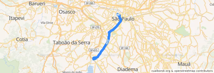 Mapa del recorrido 7550-10 Terminal Santo Amaro de la línea  en São Paulo.