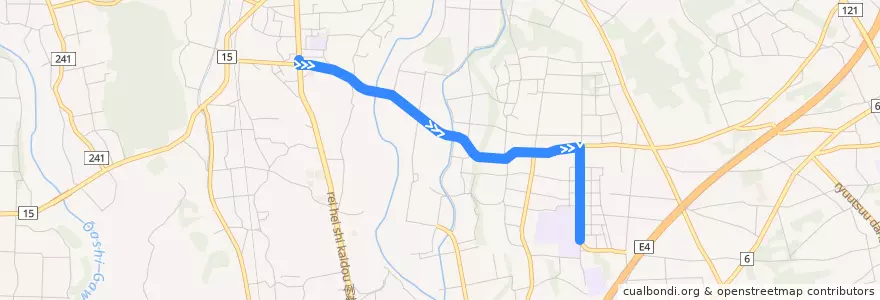 Mapa del recorrido 樅山駅入口⇒鹿沼南高校 de la línea  en Kanuma.