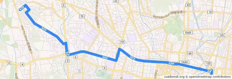 Mapa del recorrido 関東自動車バス[01] 西の宮団地⇒宇都宮駅 de la línea  en 宇都宮市.