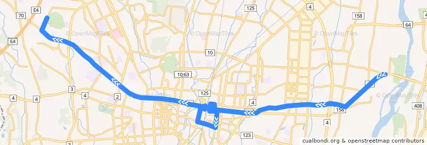 Mapa del recorrido 関東自動車バス[10] 柳田車庫⇒中平出⇒駒生営業所 de la línea  en Utsunomiya.
