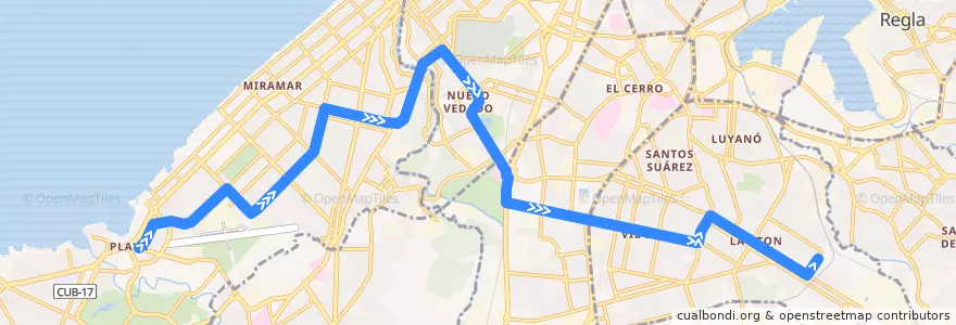 Mapa del recorrido Ruta 69 Playa => Lawton de la línea  en Havanna.