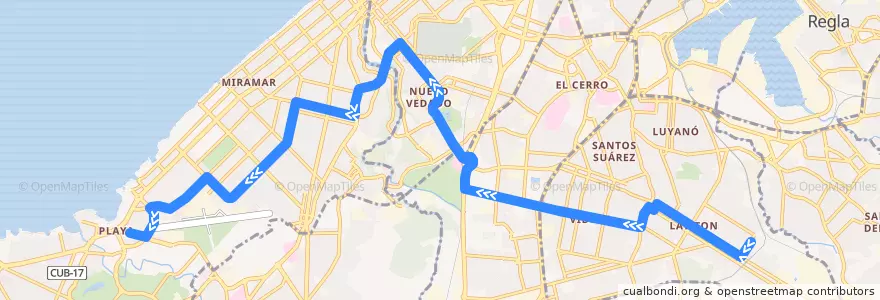 Mapa del recorrido Ruta 69 Lawton => Playa de la línea  en Havanna.