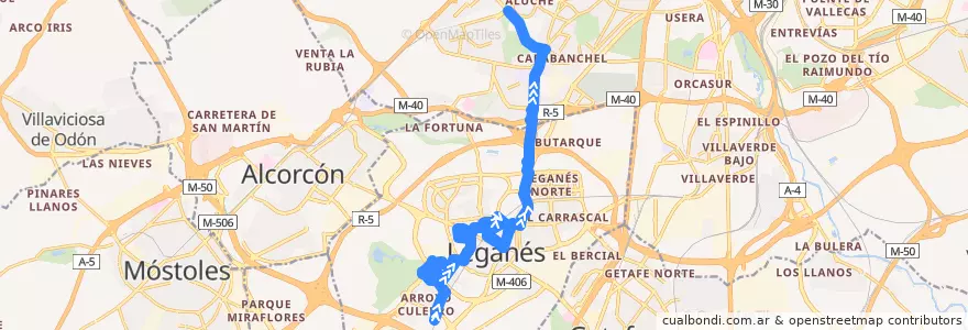 Mapa del recorrido Bus 482: Arroyo Culebro - Aluche de la línea  en Leganés.