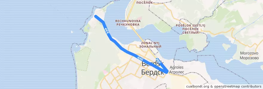 Mapa del recorrido Автобус 3: Вокзал – Санаторий Бердский de la línea  en ベルツク管区.