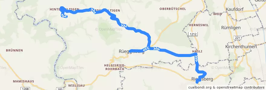 Mapa del recorrido Bus 322: Hinterfultigen - Rüeggisberg - Riggisberg de la línea  en Rüeggisberg.