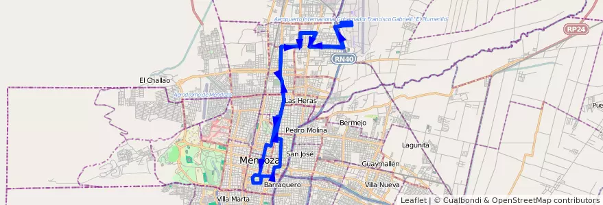 Mapa del recorrido 63 - Independencia - Patricias Mendocinas - Aeropuerto - Casa de Gob. de la línea G06 en Mendoza.
