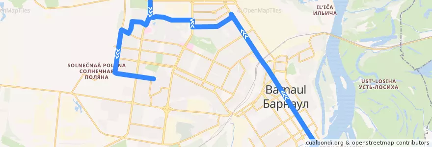 Mapa del recorrido Автобус №1: Спартак-2 - Барнаульский зоопарк de la línea  en городской округ Барнаул.