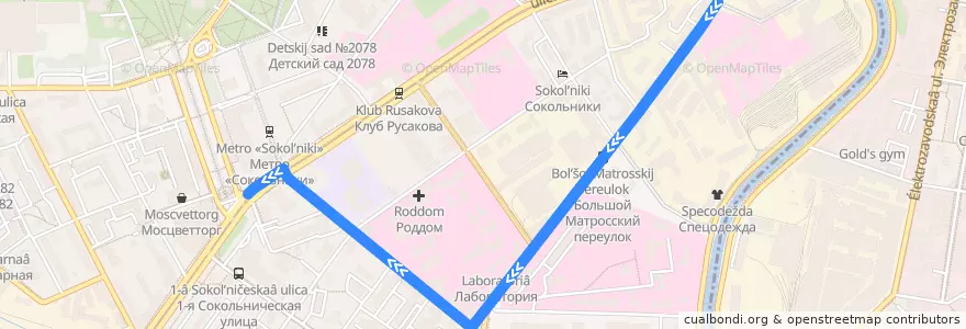 Mapa del recorrido Автобус 975: МГУПИ - метро Сокольники de la línea  en район Сокольники.