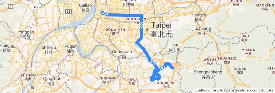Mapa del recorrido 臺北市 282 動物園-圓環 (往動物園) de la línea  en Taipei.