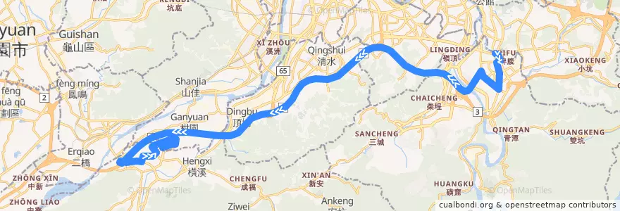 Mapa del recorrido 新北市 941 三峽-新店 (往三峽) de la línea  en Nuova Taipei.