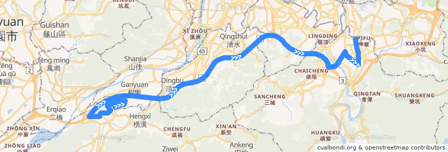 Mapa del recorrido 新北市 941 三峽-新店 (往新店) de la línea  en تايبيه الجديدة.