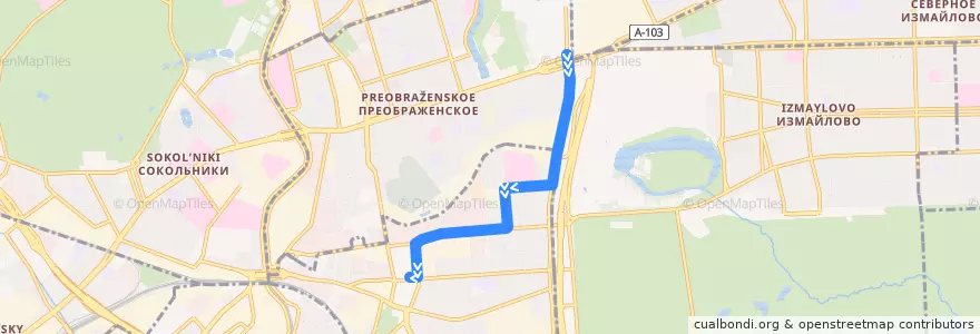 Mapa del recorrido Автобус 469к: Метро "Черкизовская" - Метро "Семёновская" de la línea  en Östlicher Verwaltungsbezirk.