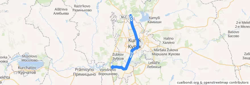 Mapa del recorrido Маршрут автобуса №48: "ДК Волокно - посёлок Северный" de la línea  en Kursk.