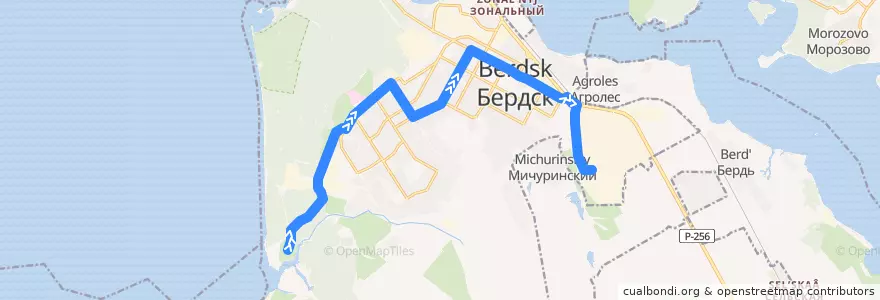 Mapa del recorrido Автобус 5: Зелёная Роща – Химический завод de la línea  en городской округ Бердск.