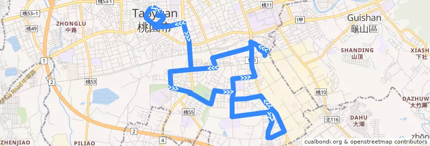 Mapa del recorrido 桃園公車 免費市民公車 後站紅線 de la línea  en 타오위안 구.