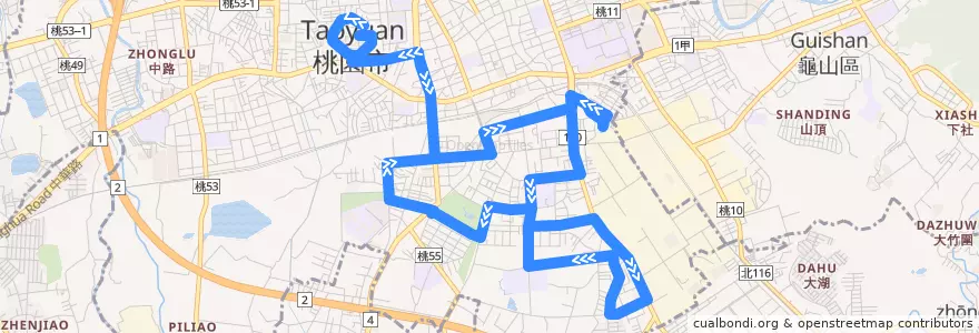 Mapa del recorrido 桃園公車 免費市民公車 後站藍線 de la línea  en 桃園區.